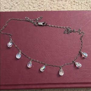 Vintage Silver Crystal Drop Necklace